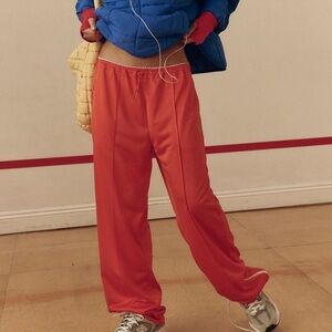 Free People Red Track Pants with Contrast Stitching